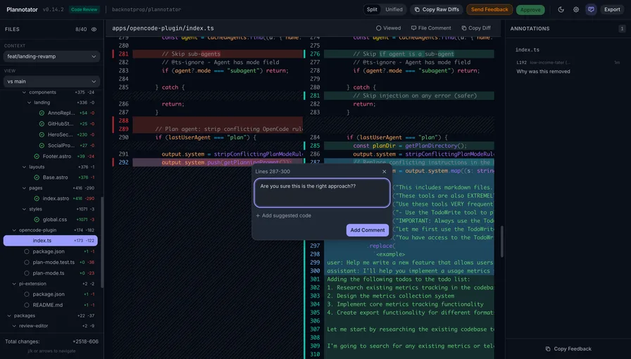 Plannotator code review with diff annotations