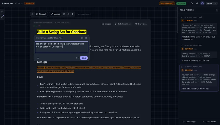 Plannotator plan review with inline annotations